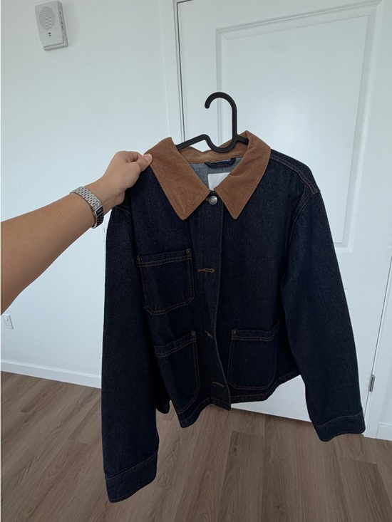 H&M Jackets & Blazers - Dark Denim Jacket with Brown Corduroy Collar